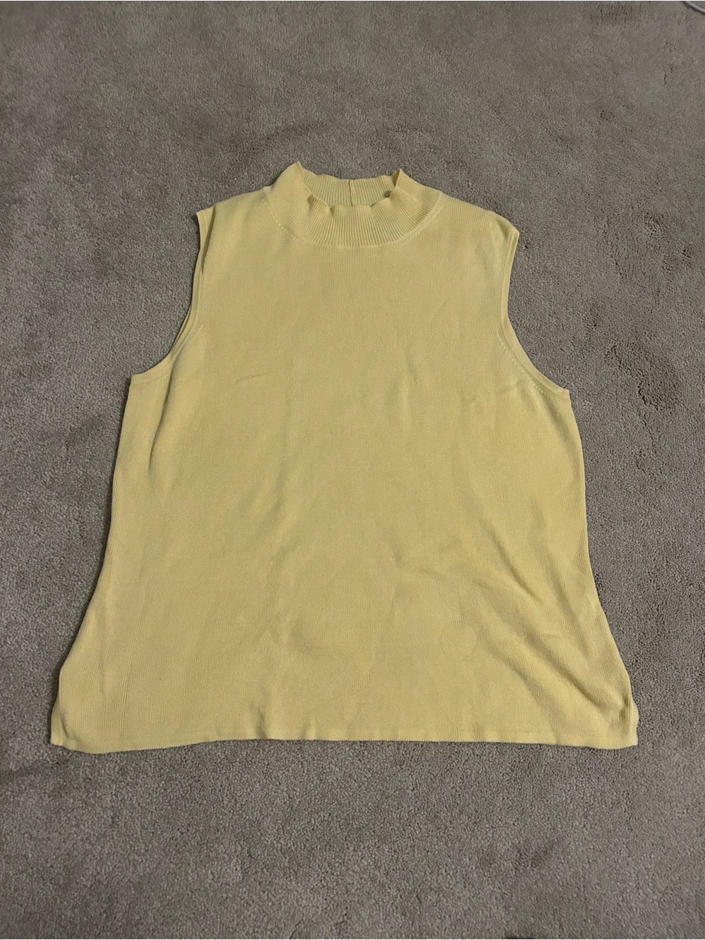JEANNE PIERRE Pale Yellow Sleeveless Mock Neck Tank